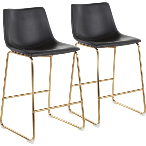 Duke 26" Counter Stool in Black Leatherette & Gold Metal (Set of 2)